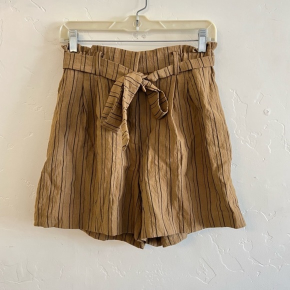 H&M NWT Rust & Black Striped Paper Bag Waist Shorts 8 - Picture 1 of 10